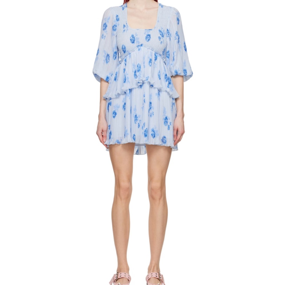 Ganni Heather Blue Smocked Dress